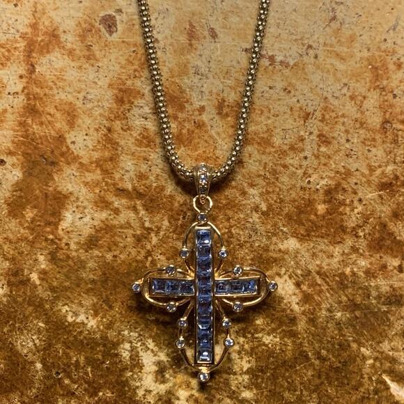 Camrose & Kross JBK Gold and Blue Cross Necklace 18 Inches - Picture 3 of 12